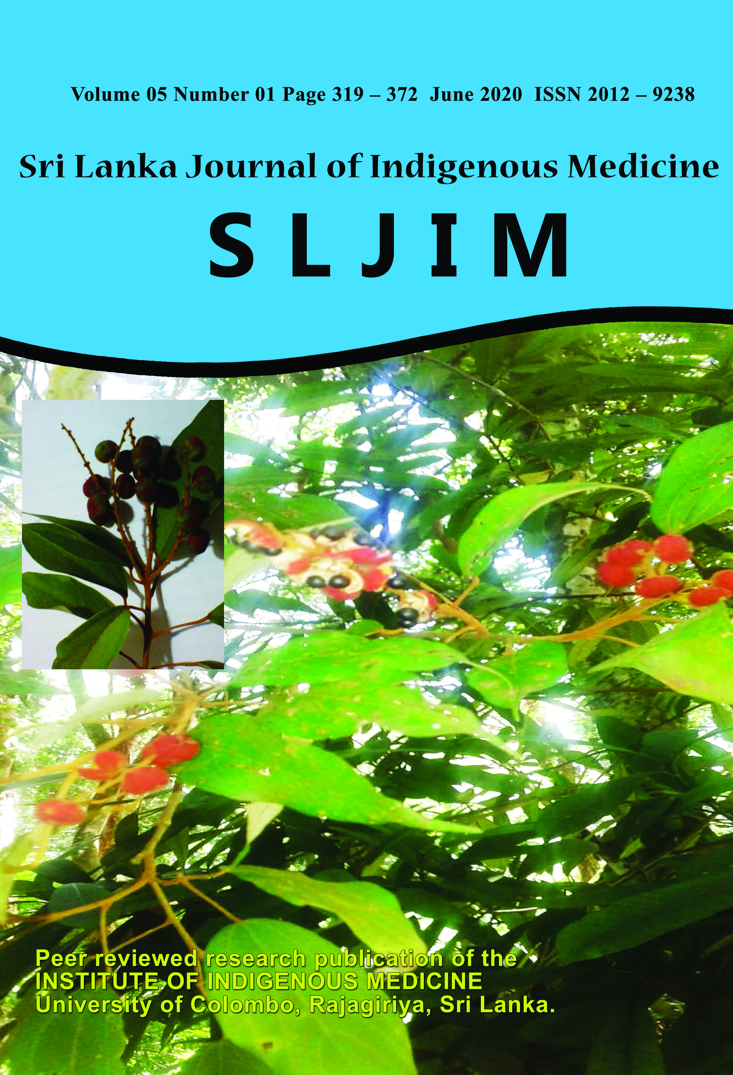					View Vol. 5 No. 01 (2020): June : Sri Lanka Journal of Indigenous Medicine (SLJIM)
				